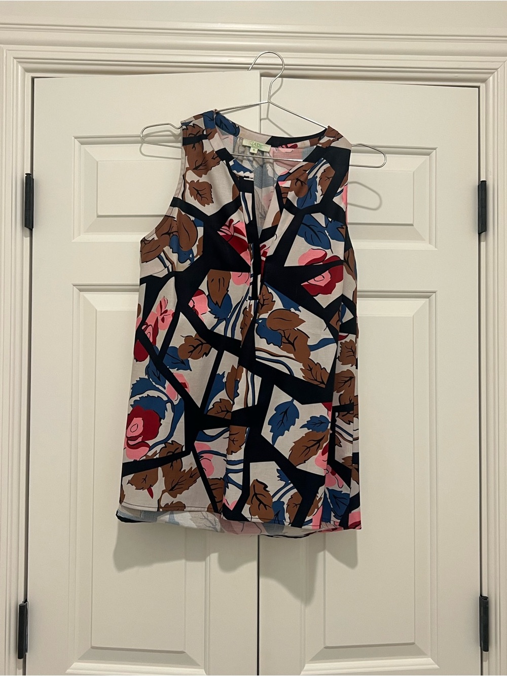 Sleeveless Floral Geometric Print Top - Multicolor